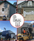 2 Pack 7/8 Inch Thread Swivel Joint For Airless Paint Sprayer Guns, 360 Degree Rotation, Stainless Steel, Beefy Build, Built Tough, 235486 Thread Compatible, Heavy Duty Spray Gun Connector shown with exterior painting scenes