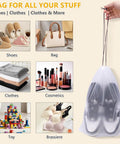 Travel Shoe Bags Set 15.7x11.8 Inch Clear Drawstring Organizers next to shoes, bag, clothes, cosmetics, toy, and brassiere