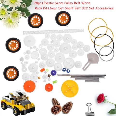 78 Piece Plastic Gear And Belt DIY Kit With Pulleys Worm Rack Shafts And Accessories For Robotics RC And Prototyping Spare Parts