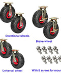 Top Shelf Hella Solid Eight Inch Swivel Caster Plates With Secure Wheel Brakes For Smooth Furniture Moves, featuring directional and universal wheels.