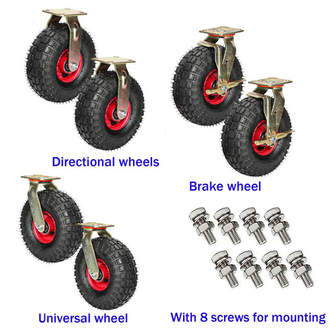 Top Shelf Hella Solid Eight Inch Swivel Caster Plates With Secure Wheel Brakes For Smooth Furniture Moves, featuring directional and universal wheels.