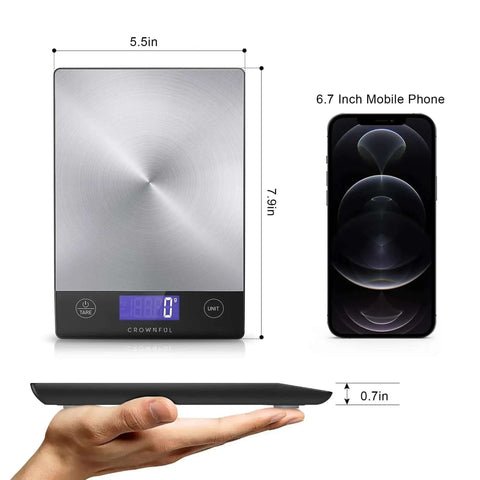 Digital Kitchen Scale 33lb Capacity, Rechargeable 304 Stainless Steel Food Scale with Type C Charging and Big LCD Display
