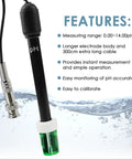 0-14 pH Electrode Probe With 300cm Cable And Replacement BNC Connector All Purpose pH Meter Sensor Kit displayed with features