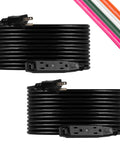 Two Pack 50 Ft Outdoor Extension Cords With Three Outlets Grounded Power Strip Heavy Duty 16 Gauge UL Listed 125V 13A Long Weatherproof Cords For Yard Patio Garage Black