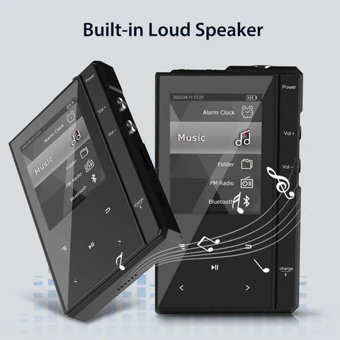 32GB MP3 Player With 90 Hours Battery Life, Bluetooth 5.0, rugged metal frame, 2.4 inch IPS display showing music interface