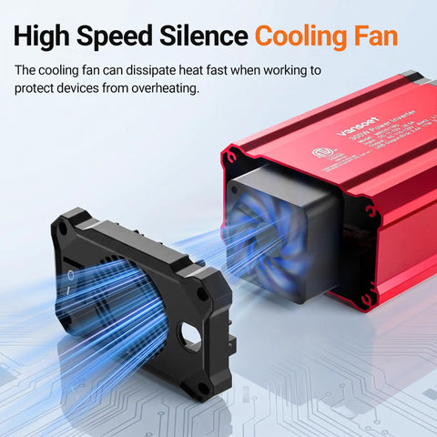 High Speed Silence Cooling Fan for Heavy Duty 300 Watt Car Power Inverter with airflow venting technology.