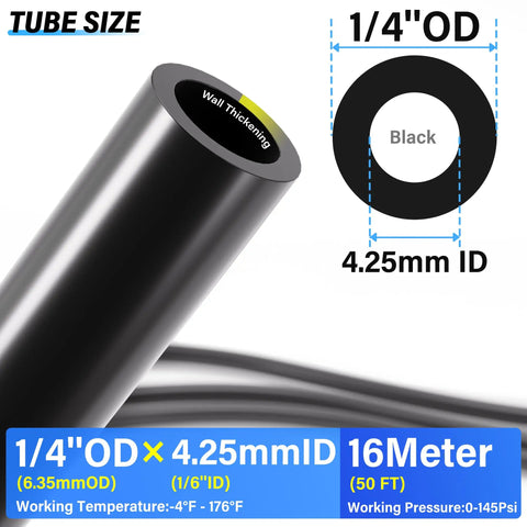 One Quarter Inch PU Air Tubing Kit With Sixteen Meter Length Fifty Feet Includes Push To Connect Fittings Pneumatic Set