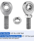 Beefed Up One Half Inch Heim Joint Kit Left And Right Hand Thread Rod Ends With Jam Nut, Heat Treated And Hard Chrome Plated For Up To 16,238 Lbs Load, Perfect For Steering And Suspension, Traction Bars And Steering Joints., two 1/2-inch rod ends with jam nut