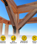 Beefy Four Pack 45 Degree Inside Angle Brackets For Butt Joint Posts And Wood Beams installed on wooden pergola structure.