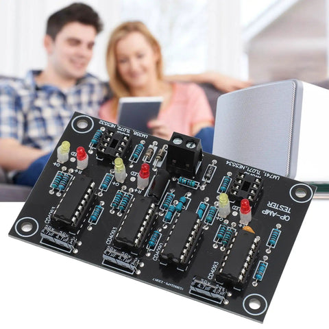 Pro Grade Op Amp Testing Module For Single And Dual Op Amp Boards against blurred background with people and speaker