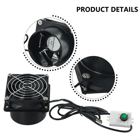 USB Solder Smoke Absorber Fume Extractor Fan With Adjustable Duct, fan close-up and control switch, for DIY electronics and workshops.