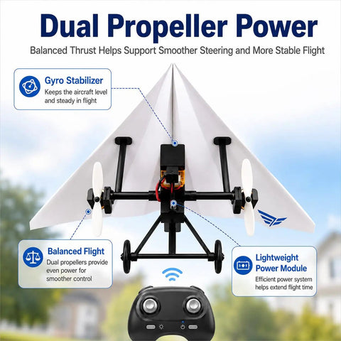Transform Paper Airplanes Into Dope RC Planes With This DIY Electric Flight Kit Featuring Gyro Stabilizer, Dual Propellers, Remote