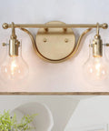 Two Light Gold Vanity Light With Clear Glass Shades For Bathroom, Modern Decanter Style Fixture In Soft Gold Finish