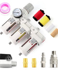 Top Rated 3 8 NPT Three Stage Air Dryer And Regulator Kit With Coalescing And Particulate Filters Manual Drain For Pneumatic Tools on white background.