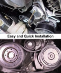 Top Tier Serpentine Drive Belt Fits Acura ILX Honda Civic L4 2.4L 2012-15 installation view with tools and pulleys visible.
