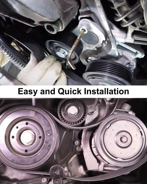 Top Tier Serpentine Drive Belt Fits Acura ILX Honda Civic L4 2.4L 2012-15 installation view with tools and pulleys visible.