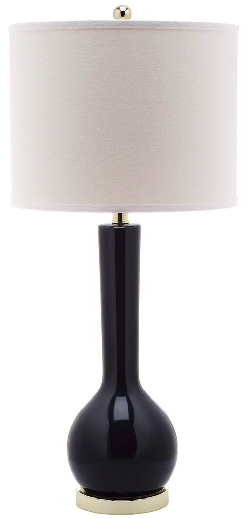Long Neck Navy Ceramic Table Lamps Set Of 2, Modern Contemporary 31 Inch With White Cotton Shade, LED Bulbs Included, single lamp view