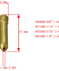 Pro Grade TIG Welding Torch Kit collet size diagram, showing measurements in inches and millimeters
