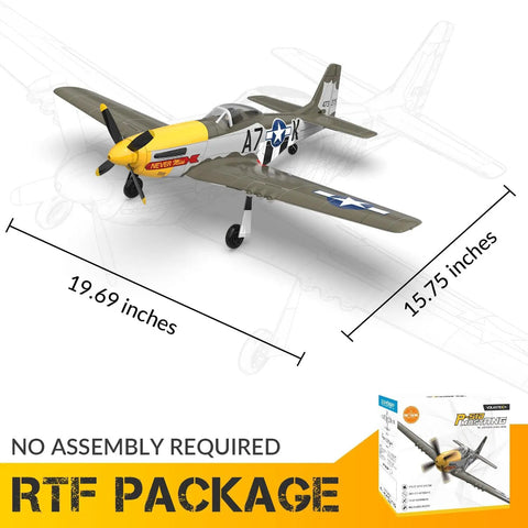 P51 Mustang RC Plane With Brushless Motor, 4 Channel Flight, XPilot Stabilizer, 500mm Wingspan; dimensions shown, RTF package