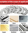 8 Piece Gear Cutter Set HSS Milling Cutters with 20 Degree Pressure Angle, suitable for various materials like steel and copper.
