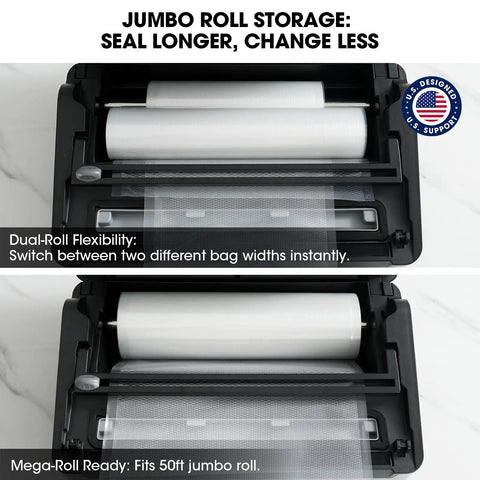 12 Inch Vacuum Sealer For Liquids And Moist Foods With Smart Heat Sealing To Prevent Bag Melting, Built In Cutter And Roll Storage