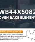 Oven Bake Element WB44X5082 Fits GE Hotpoint Kenmore Ranges shown with possible repair solutions and element outline.