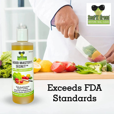 Chef using No Nonsense Cutting Board Oil with Conditioner and Sealer for Wood Surfaces, Food Safe and Non Toxic, 8 Oz on vegetables