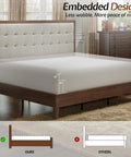 Top Shelf King Bed Frame Crafted From Solid Hardwood With A Fifty Inch Tall Tufted Linen Headboard And Rich Walnut Finish showing embedded design
