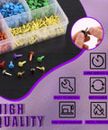 Straight Fire 1000 Piece Assorted Metal Paper Brads Kit In Ten Bold Hues featuring a variety of colorful fasteners in a storage box.