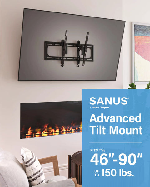 Super Slick Extendable Tilt TV Wall Mount For 42 To 90 Inch Sets Supporting Up To 150 Pounds mounted with flat screen.