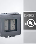 Two-Gang Weatherproof Expandable In-Use Cover For Outdoor Electrical Boxes Expands From 1 Inch To 3 Inches with Certification Marks