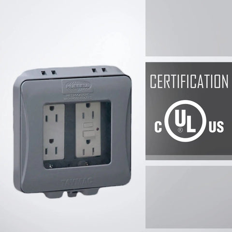 Two-Gang Weatherproof Expandable In-Use Cover For Outdoor Electrical Boxes Expands From 1 Inch To 3 Inches with Certification Marks