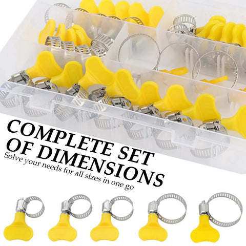 Stainless Steel Hose Clamps Kit 8-29mm Adjustable Thumb Screw Pipe Clamps with storage box, multiple sizes, 30 pieces