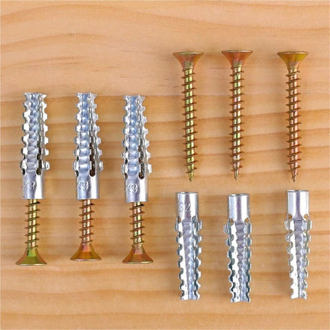 200 Piece Wall Anchor Screw Kit For Drywall, Metal Self Tapping Fasteners, Yellow Zinc Plated Carbon Steel, Rust Resistant Home Fixing, No Fuss No Prep Self Drilling Mounting, Heavy Duty Kit in wood paneling