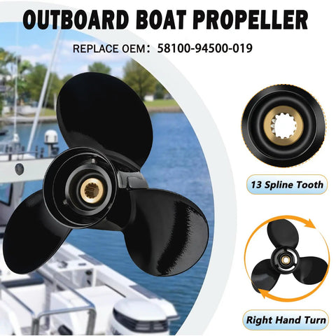 Suzuki 13 Spline 13.75 X 15 Right Hand 3 Blade Outboard Propeller Upgrade For DF60 DF70 DT75 DT85 DT90 DT100 DT115 DT140 Engines OEM 58100-94500-019