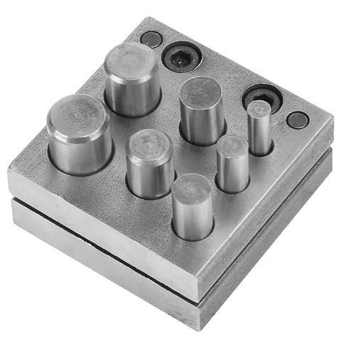 7 Holes Punch Die Disc Set For Jewelry Making, Dope Alloy Steel, Close-up of metal forming tool for crafting rings and beads