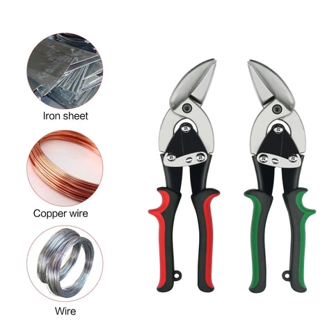 2 Piece Left And Right Offset Tin Cutting Shears With Comfort Grip And Safety Lock For Cutting Thin To Moderately Hard Metal Materials