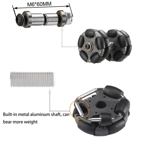 Omni direction wheels for Brompton bike with bearings, M6 screws, and durable shaft, designed for 10kg load and versatile movement.