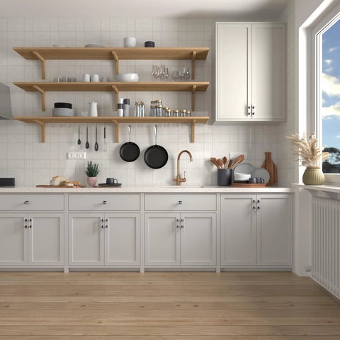 Bright kitchen with white cabinets featuring Ten Pack White Marble Grain Kitchen Cabinet Knobs With Black T Bar Hardware Two Tone Square Dresser Drawer Handles Includes 1 Inch And 1.77 Inch Screws For 11/16 To 1-3/5 Inch Door Thickness Durable Zinc Alloy Base And Aluminum Handle.