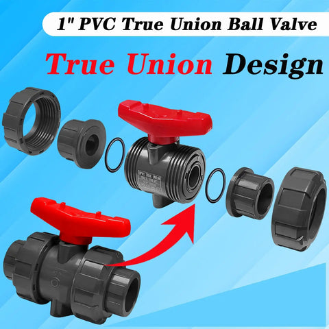 1 Inch Union Ball Valve 2 Pack Full Port UPVC SCH 80 Water Shut Off Valve With Double True Union Slip Socket Connection