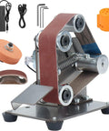 Mini Belt Sander With 7 Speed Adjustable Electric Bench Grinder For DIY Woodworking Metal Knife Making Polisher Kit with accessories.