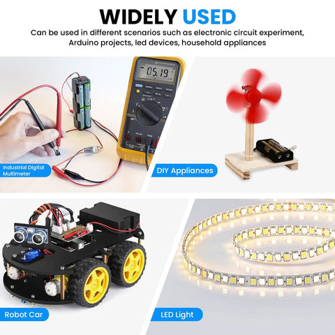 Built Tough D Cell Battery Holder 2 Pack 1.5V External Power Case powering various DIY appliances and robot car projects.