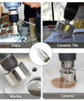 Qjaiune 1-inch diamond hole saw with pilot drill bit, silver metal, for glass, ceramic tile, and marble.
