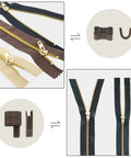 60 Piece Heavy Duty Metal Zipper Repair Kit For Jackets Luggage And Outdoor Gear Universal Zipper Fix With Top And Bottom Stops And Insertion Pins Includes 12 Sets Of Repair Pins And Stops Compatible With YKK And Ideal, close-up of zippers and repair pins