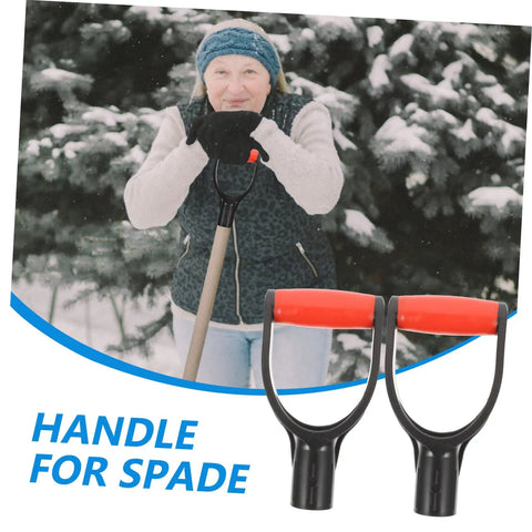 Two Pack D Shaped Shovel Handle Replacement With Grippy Comfort Grip For Spades And Garden Tools shown on spade