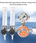Argon Pressure Regulator With Double Tube Design For TIG And MIG Welding Equipment, G5/8 Female Thread, front view.