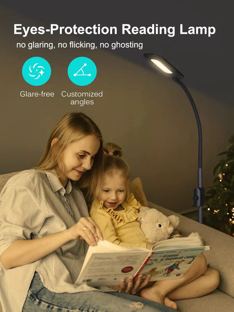 Woman and child reading under Go-To Floor Lamp With Stepless Dimmer And 3 Color Temperature Modes in living room