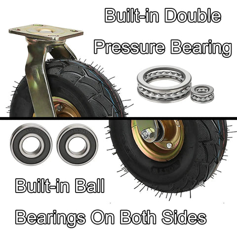Heavy Duty Rubber Casters 2 Pack 8 Inch Swivel And Fixed Industrial Wheels With Mounting Screws, showcasing built-in double pressure bearings.