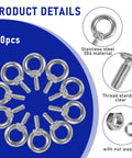 10 Pack M6 Eye Bolts With Nuts Stainless Steel 304 Beefy Heavy Duty Eyebolts For Lifting Rigging And Hanging Projects