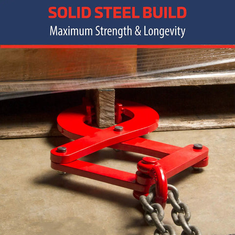 Heavy Duty Pallet Puller Clamp For Forklifts With No Slip Jaws And Steel Gripping Teeth E Pallet Puller Style Grip Lifts Pallets Up To 4400 Lbs red steel clamp under pallet